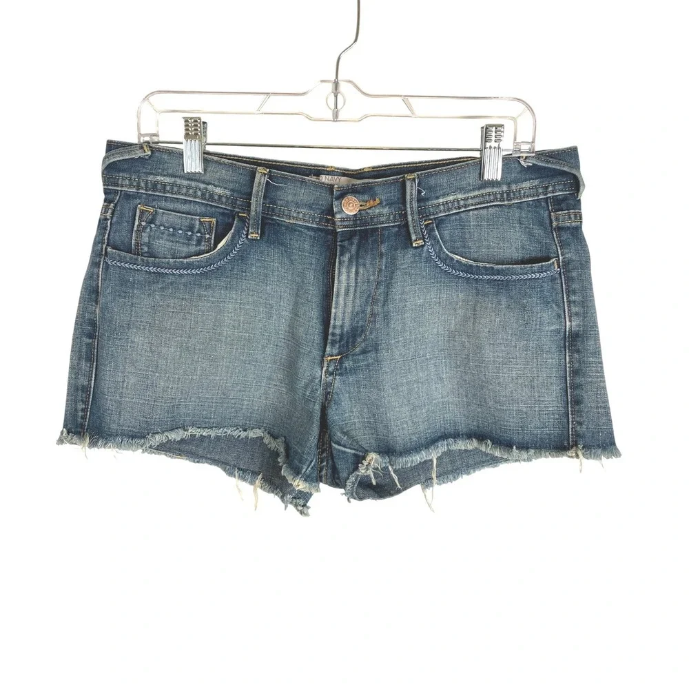 Old Navy Midrise Embroidered Cut Off Denim Jean‎ Short Cotton Blue Women's Sz 8